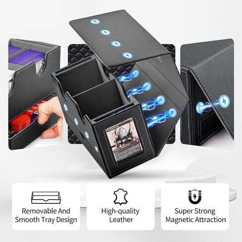 Card Deck Box for MTG, Double Storage Box with 2 Commander Display & 1 Dice Tray, Fits 200+ Double Sleeved, Organizer for CCG TCG Sports(Black Gray) in Saudi Arabia