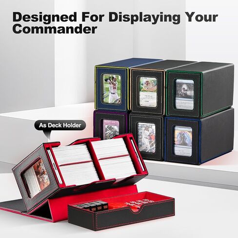 Card Deck Box for MTG, Double Storage Box with 2 Commander Display & 1 Dice Tray, Fits 200+ Double Sleeved, Organizer for CCG TCG Sports(Black Gray) in Saudi Arabia