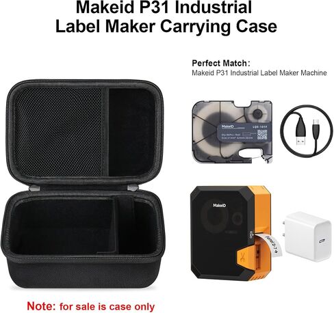 Elonbo Carrying Case for Makeid P31 Industrial Label Maker Machine, Thermal Transfer Label Printer Portable Bluetooth Labeler Storage Holder, Wire and Cable Labeling Machine Travel Bag, Black in Saudi Arabia