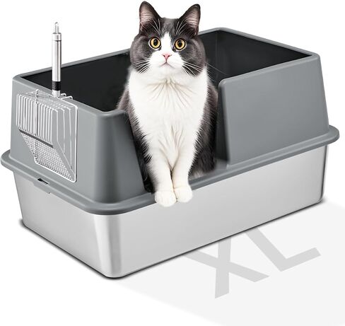 Stainless Steel Cat Litter Box with Lid, Extra Large Metal Litter Box for Big & Multiple Cats, Open Top with High Sides Enclosure, Anti-Leakage, Easy to Clean in Saudi Arabia