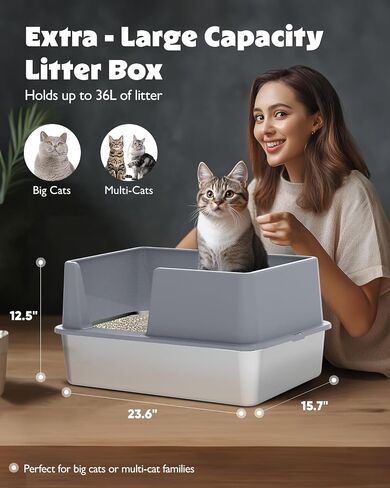 Stainless Steel Cat Litter Box with Lid, Extra Large Metal Litter Box for Big & Multiple Cats, Open Top with High Sides Enclosure, Anti-Leakage, Easy to Clean in Saudi Arabia