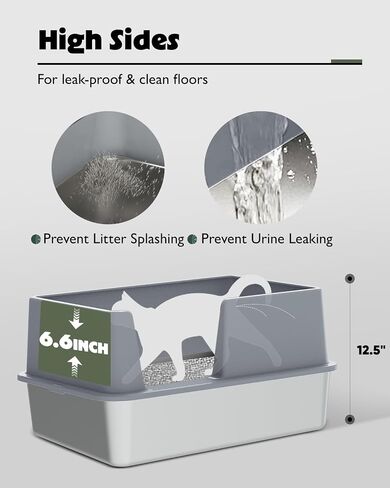 Stainless Steel Cat Litter Box with Lid, Extra Large Metal Litter Box for Big & Multiple Cats, Open Top with High Sides Enclosure, Anti-Leakage, Easy to Clean in Saudi Arabia