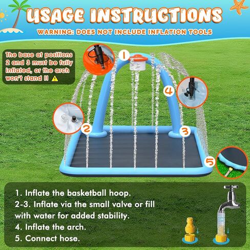 110'' Splash Pad with Ball, Basketball Hoop & Arch, Outdoor Water Mat for Kids, Dogs & Adults, Non-Slip Thickened Sprinkler Pad for Backyard Summer Fun in Saudi Arabia