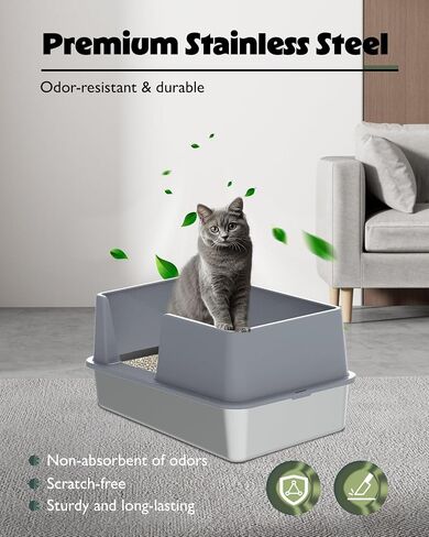 Stainless Steel Cat Litter Box with Lid, Extra Large Metal Litter Box for Big & Multiple Cats, Open Top with High Sides Enclosure, Anti-Leakage, Easy to Clean in Saudi Arabia