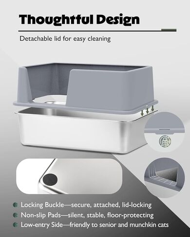 Stainless Steel Cat Litter Box with Lid, Extra Large Metal Litter Box for Big & Multiple Cats, Open Top with High Sides Enclosure, Anti-Leakage, Easy to Clean in Saudi Arabia