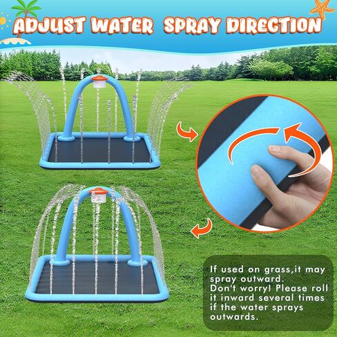 110'' Splash Pad with Ball, Basketball Hoop & Arch, Outdoor Water Mat for Kids, Dogs & Adults, Non-Slip Thickened Sprinkler Pad for Backyard Summer Fun in Saudi Arabia
