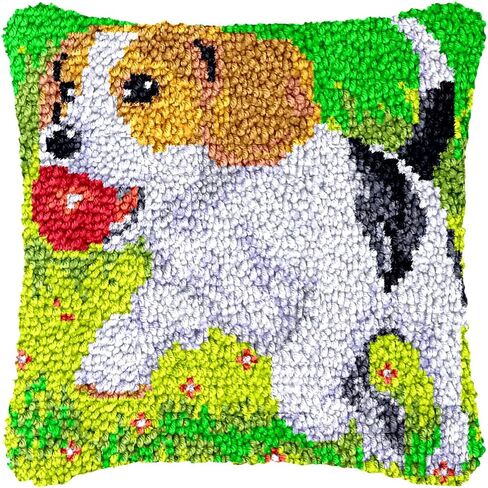 bositigo Dog Latch Hook Pillow Kit for Adults & Kids, DIY Pre-Printed Canvas Craft, 17x61 Inch Decorative Cover for Sofa Cushions, Bedroom Decor (Dog Pattern 45) in Saudi Arabia