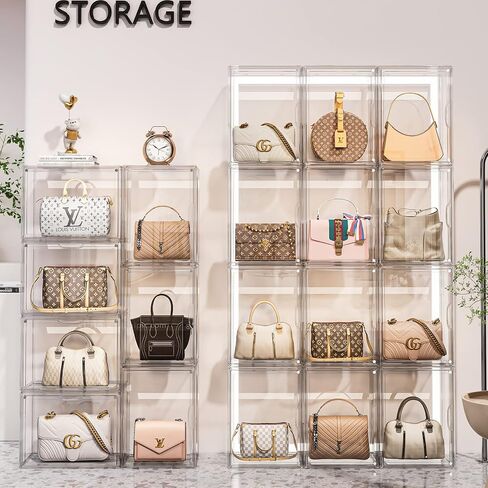 Purse Storage Organizer for Closet 3 Packs Clear Handbag Storage Organizer Acrylic Display Case for Collectibles Stackable Bag Organizer with Magnetic Door for Backpack, Figure, XXX-Large in Kuwait