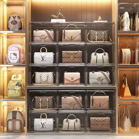 Purse Storage Organizer for Closet 3 Packs Clear Handbag Storage Organizer Acrylic Display Case for Collectibles Stackable Bag Organizer with Magnetic Door for Backpack, Figure, XXX-Large in Kuwait