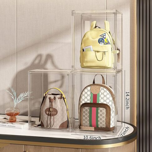 Purse Storage Organizer for Closet 3 Packs Clear Handbag Storage Organizer Acrylic Display Case for Collectibles Stackable Bag Organizer with Magnetic Door for Backpack, Figure, XXX-Large in Kuwait