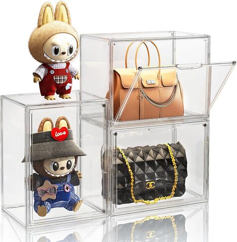 Purse Storage Organizer for Closet 3 Packs Clear Handbag Storage Organizer Acrylic Display Case for Collectibles Stackable Bag Organizer with Magnetic Door for Backpack, Figure, XXX-Large in Kuwait