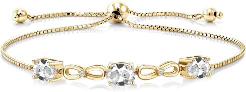 2.27 Cttw 7X5MM Oval Yellow Citrine and White Lab Grown Diamond 18K Yellow Gold Plated Silver Bracelet For Women | Gemstone Birthstone | Adjustable Bolo Bracelet For Women | Easy-On Easy-Off in Saudi Arabia