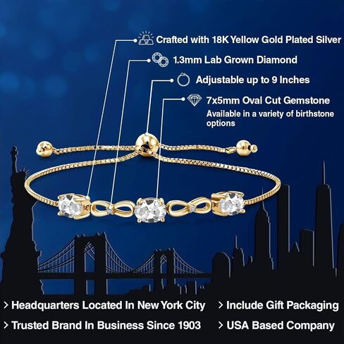 2.27 Cttw 7X5MM Oval Yellow Citrine and White Lab Grown Diamond 18K Yellow Gold Plated Silver Bracelet For Women | Gemstone Birthstone | Adjustable Bolo Bracelet For Women | Easy-On Easy-Off in Saudi Arabia