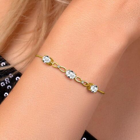 2.27 Cttw 7X5MM Oval Yellow Citrine and White Lab Grown Diamond 18K Yellow Gold Plated Silver Bracelet For Women | Gemstone Birthstone | Adjustable Bolo Bracelet For Women | Easy-On Easy-Off in Saudi Arabia