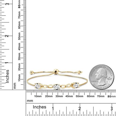 2.27 Cttw 7X5MM Oval Yellow Citrine and White Lab Grown Diamond 18K Yellow Gold Plated Silver Bracelet For Women | Gemstone Birthstone | Adjustable Bolo Bracelet For Women | Easy-On Easy-Off in Saudi Arabia