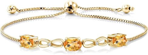 2.27 Cttw 7X5MM Oval Yellow Citrine and White Lab Grown Diamond 18K Yellow Gold Plated Silver Bracelet For Women | Gemstone Birthstone | Adjustable Bolo Bracelet For Women | Easy-On Easy-Off in Saudi Arabia
