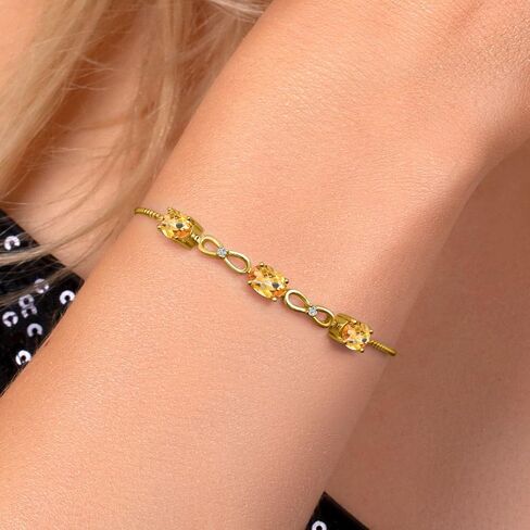 2.27 Cttw 7X5MM Oval Yellow Citrine and White Lab Grown Diamond 18K Yellow Gold Plated Silver Bracelet For Women | Gemstone Birthstone | Adjustable Bolo Bracelet For Women | Easy-On Easy-Off in Saudi Arabia