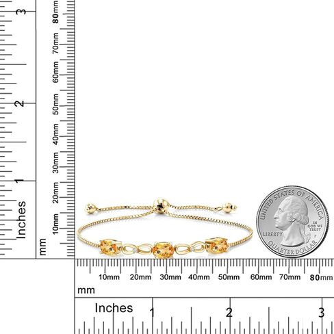 2.27 Cttw 7X5MM Oval Yellow Citrine and White Lab Grown Diamond 18K Yellow Gold Plated Silver Bracelet For Women | Gemstone Birthstone | Adjustable Bolo Bracelet For Women | Easy-On Easy-Off in Saudi Arabia