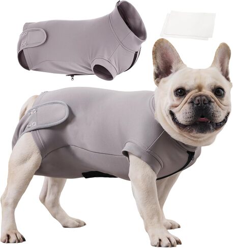 Dog Recovery Suit for Neutering & Spaying, E-Collar Alternative, Male & Female Dogs, Post-Surgery Wound Protection, Breathable Surgical Bodysuit, Easy to Wear, Extra 2 Wound Pads (Light Gray, S) in Saudi Arabia