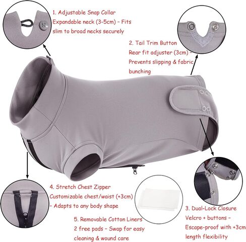 Dog Recovery Suit for Neutering & Spaying, E-Collar Alternative, Male & Female Dogs, Post-Surgery Wound Protection, Breathable Surgical Bodysuit, Easy to Wear, Extra 2 Wound Pads (Light Gray, S) in Saudi Arabia