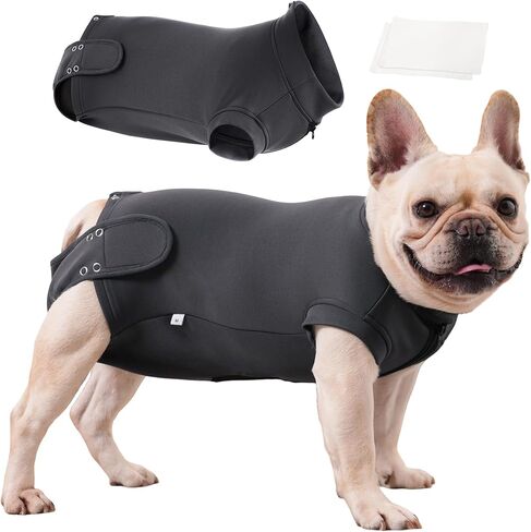 Dog Recovery Suit for Neutering & Spaying, E-Collar Alternative, Male & Female Dogs, Post-Surgery Wound Protection, Breathable Surgical Bodysuit, Easy to Wear, Extra 2 Wound Pads (Light Gray, S) in Kuwait