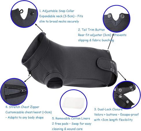 Dog Recovery Suit for Neutering & Spaying, E-Collar Alternative, Male & Female Dogs, Post-Surgery Wound Protection, Breathable Surgical Bodysuit, Easy to Wear, Extra 2 Wound Pads (Light Gray, S) in Kuwait