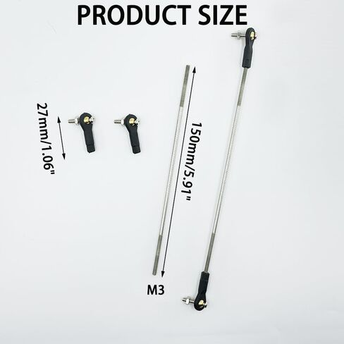 2PCS RC Toy Push Rod Adjustable Tie Rods Ball Head Joint Servo Linkage Link Rod for RC Airplane Helicopter Car Boat DIY Model Toy Parts (M3x150mm) in Kuwait