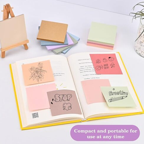Sticky Notes 3"x3", 12 Colors Vintage Self-Stick Note Aesthetic, 12 Pads, 50 Sheets/Pad Total 600 Sheets, Easy to Post for School Office Desk Accessories Desk Supplies (Vintage Morandi) in Kuwait