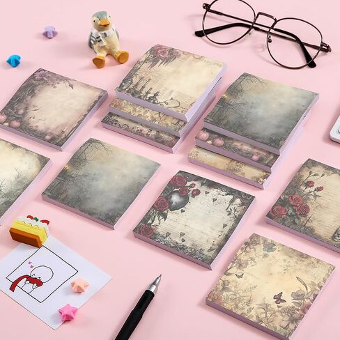 Retro 9 Pack/450 Sheets 3x3 inch Sticky Notes Set, Reusable Tearable Post it Notes and High-Adhesive Planner Notepad Desk Accessories for School, Office, and Home - Bulk Retro Stationery Gift in Saudi Arabia