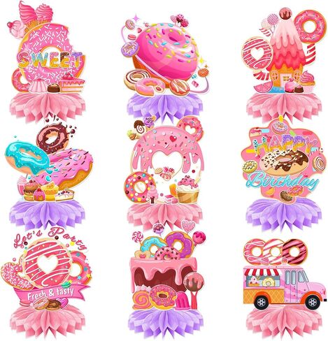 9PCS CandyLand Party Decorations, Candy Land Table Centrepieces Candy Themed Honeycomb Decorations Colourful Lollipop Birthday Party Decorations For Sweet Shop Baby Shower Tabletop Decorations in Kuwait