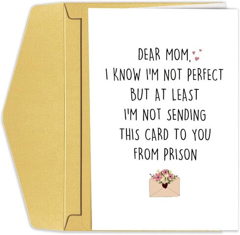 Funny Mothers Day Card from Daughter Son, Humorous Birthday Card Gift for Mom, At Least Not From Prison in Saudi Arabia