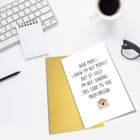 Funny Mothers Day Card from Daughter Son, Humorous Birthday Card Gift for Mom, At Least Not From Prison in Saudi Arabia