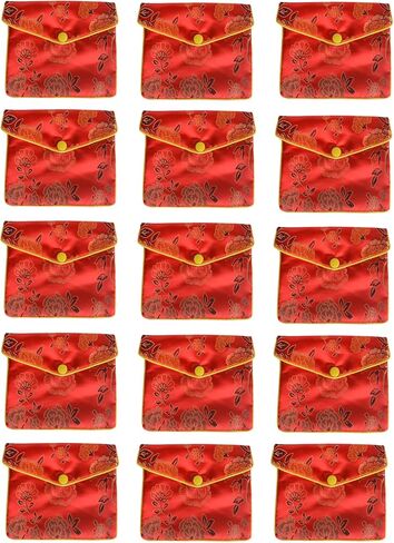 Baitaihem 15 Pack Jewelry Purse Pouch Gift Bags Chinese Silk Style Brocade Embroidered Bag,Red(Small&Medium&Large) in Kuwait