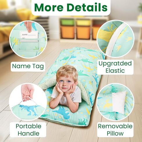 Toddler Nap Mat with Pillow and Blanket, Extra Large Sleeping Bag | 55"x35" Sleeping Mat, Washable, Easy to Roll, Perfect for Preschool, Daycare, Kindergarten, Boys and Girls, Strawberry in Kuwait
