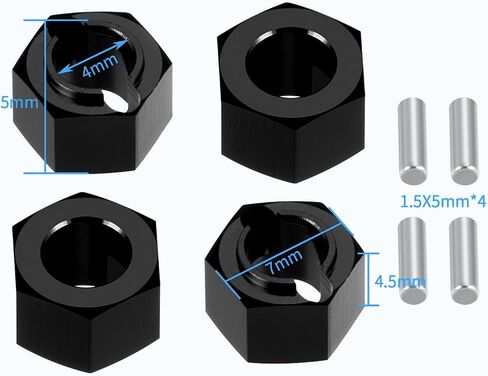 4 PCS 7mm Wheel Hex Hub Adapters for Losi Mini-T 2.0 & Mini-B 1/16 1/18 RC Off-Road Car Truck Upgrades-Black in Saudi Arabia