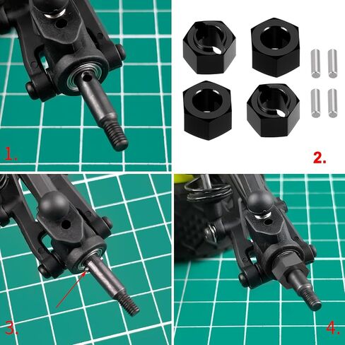 4 PCS 7mm Wheel Hex Hub Adapters for Losi Mini-T 2.0 & Mini-B 1/16 1/18 RC Off-Road Car Truck Upgrades-Black in Saudi Arabia