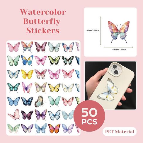 200 Pcs Clear PET Stickers - Watercolor Butterfly, Dragonfly, Hummingbirds & Sea Animals - 50 Unique Designs Per Theme - Aesthetic Stickers for Journals, Scrapbooks, Laptops & DIY Crafts in Saudi Arabia