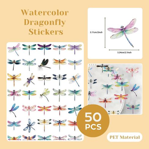 200 Pcs Clear PET Stickers - Watercolor Butterfly, Dragonfly, Hummingbirds & Sea Animals - 50 Unique Designs Per Theme - Aesthetic Stickers for Journals, Scrapbooks, Laptops & DIY Crafts in Saudi Arabia