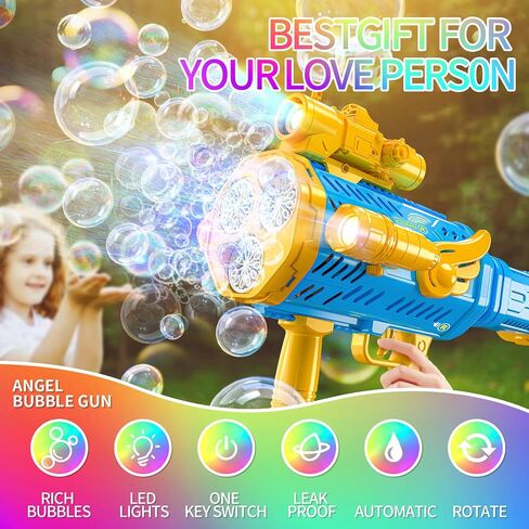 Bubble Gun, Rechargeable Bubble Machine Gun for Kids 3 4 5 6 7 8 9 10 11 12 Year Old, Automatic Rocket Bubble Gun Blaster Shooter with Bubble Solution for Wedding Birthday Party Girl Gifts in Saudi Arabia