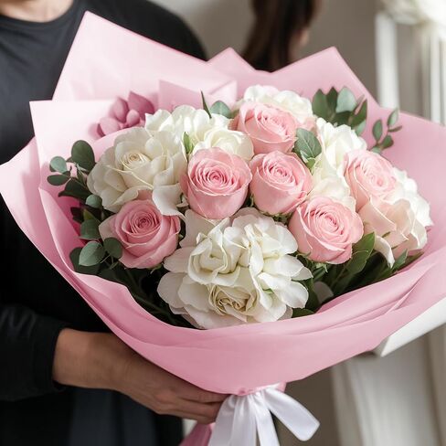 ytdek flower leving ورقة 20 ورقة ورقة التغليف باقة الأزهار البيضاء مع شريط لاستلواح الزفاف إمدادات الزفاف للذكرى عيد ميلاد التخرج in Saudi Arabia