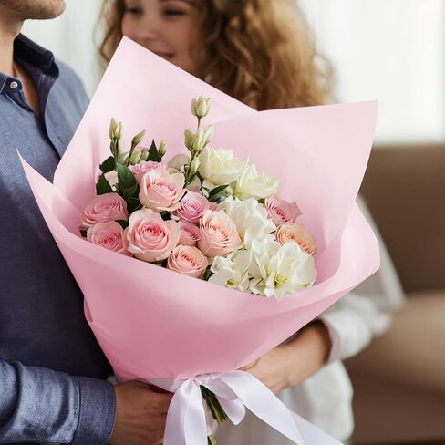 ytdek flower leving ورقة 20 ورقة ورقة التغليف باقة الأزهار البيضاء مع شريط لاستلواح الزفاف إمدادات الزفاف للذكرى عيد ميلاد التخرج in Saudi Arabia