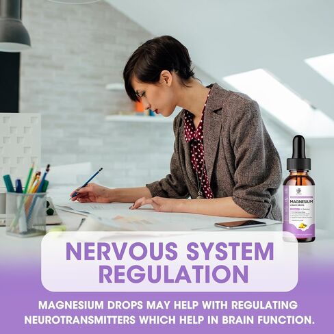 Magnesium Supplement Support Sleep, Calm, Muscle Cramp & Stress Relief, Liquid Magnesium, Gluten Free, Non GMO, Blueberry Flavor, 2 Fl Oz in Kuwait