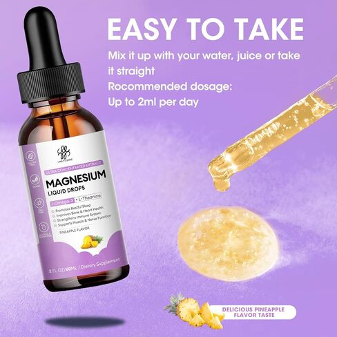 Magnesium Supplement Support Sleep, Calm, Muscle Cramp & Stress Relief, Liquid Magnesium, Gluten Free, Non GMO, Blueberry Flavor, 2 Fl Oz in Kuwait