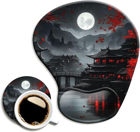 Ergonomic Mouse Pad with Wrist Support,Mouse Pad with Wrist Rest and Coaster Set,Office Supplies Non-Slip Mouse Pads for Desk, Non-Slip Comfortable,Goth in Kuwait