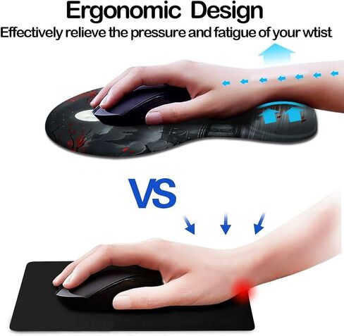 Ergonomic Mouse Pad with Wrist Support,Mouse Pad with Wrist Rest and Coaster Set,Office Supplies Non-Slip Mouse Pads for Desk, Non-Slip Comfortable,Goth in Kuwait