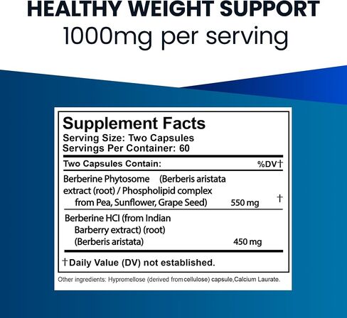 Ultimate Berberine Phytosome Plus Berberine HCL for Healthy Weight Management, Carbohydrate Metabolism, GI, Immunity & Cholesterol Support - 1000mg Maximum Strength Supplement (30 Day Supply) in Kuwait