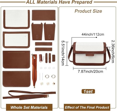WADORN DIY Shoulder Bag Making Kit, PU Leather Handbag Sewing Kit Women Crossbody Purse Making All Materials Needlepoint Kit Fashion Handicraft Bag Making Birthday Gift, 7.8x5.5x2.3 Inch, Brown in Saudi Arabia