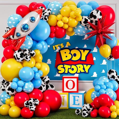 100pc, 4 Sizes – Toy Story Balloons Arch Kit for Boy Story Baby Shower Decorations Theme – Toy Story Balloon Garland Kit with Cloud & Cow Toy Story Balloons for First Toy Story Birthday Party Supplies in Kuwait