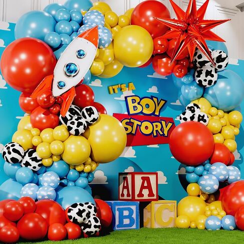 100pc, 4 Sizes – Toy Story Balloons Arch Kit for Boy Story Baby Shower Decorations Theme – Toy Story Balloon Garland Kit with Cloud & Cow Toy Story Balloons for First Toy Story Birthday Party Supplies in Kuwait