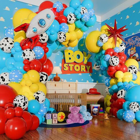 100pc, 4 Sizes – Toy Story Balloons Arch Kit for Boy Story Baby Shower Decorations Theme – Toy Story Balloon Garland Kit with Cloud & Cow Toy Story Balloons for First Toy Story Birthday Party Supplies in Kuwait